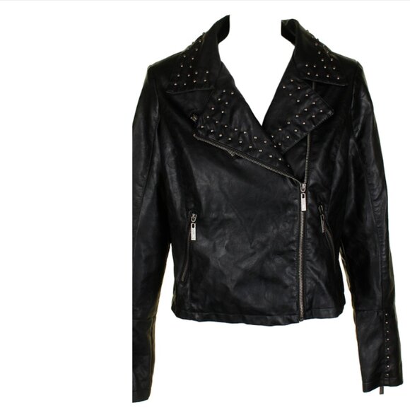 Jou Jou Jackets & Blazers - Jou Jou classic black silver studded faux-leather jacket